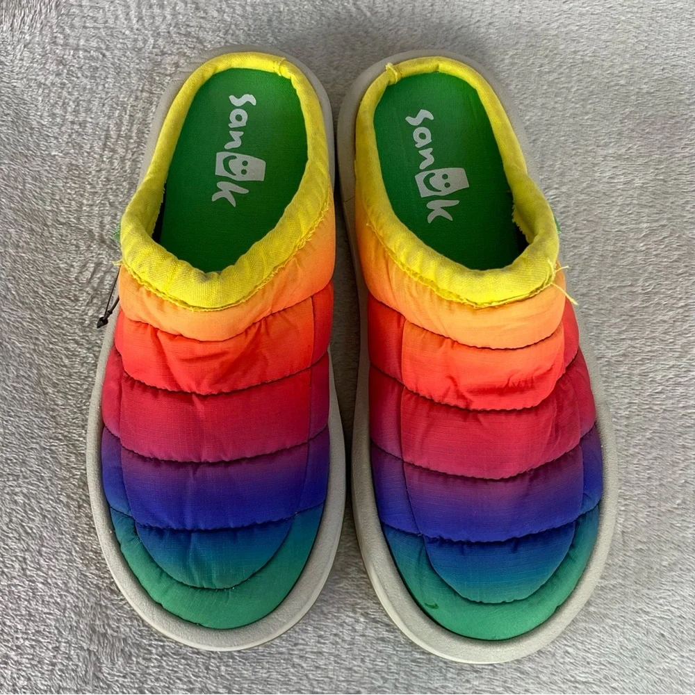 Sanuk‎ Shoes Girls Kids Size 4 Rainbow Tie Dye Quilted Slip On Comfort Slippers